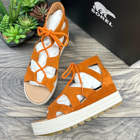 Sorel Shoes - NIB Sorel Cameron 9 Lace Up Platform Gladiator Sandal Suede Desert Sun